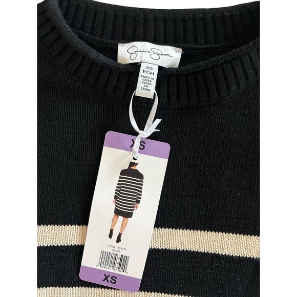 Jessica Simpson Black & Off White Striped Knit Sweater Dress XS Knee Length NWT - Picture 2 of 7